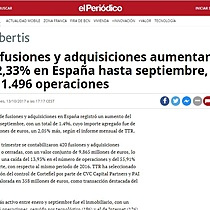 Las fusiones y adquisiciones aumentan un 2,33% en Espaa hasta septiembre, con 1.496 operaciones